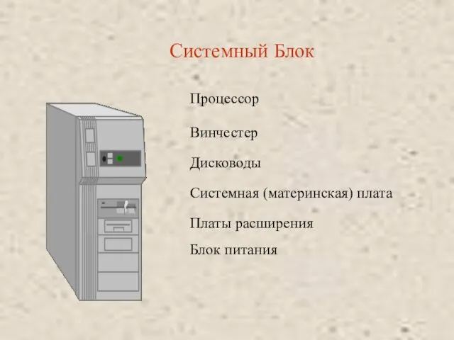 Системный Блок Винчестер Процессор Платы расширения Блок питания Системная (материнская) плата Дисководы