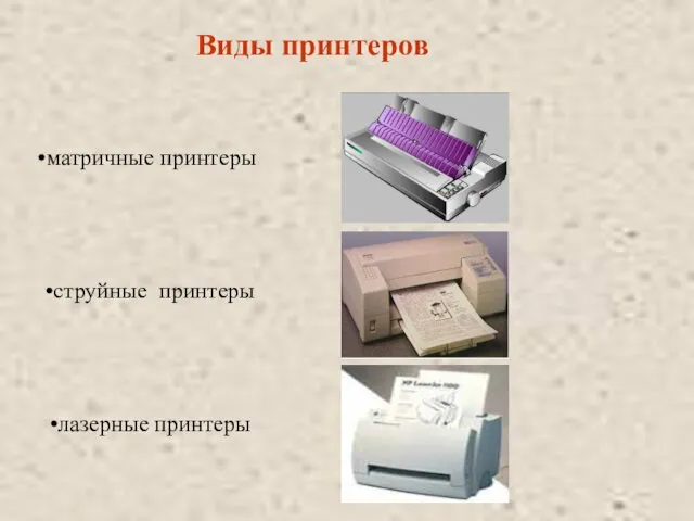 Виды принтеров матричные принтеры струйные принтеры лазерные принтеры
