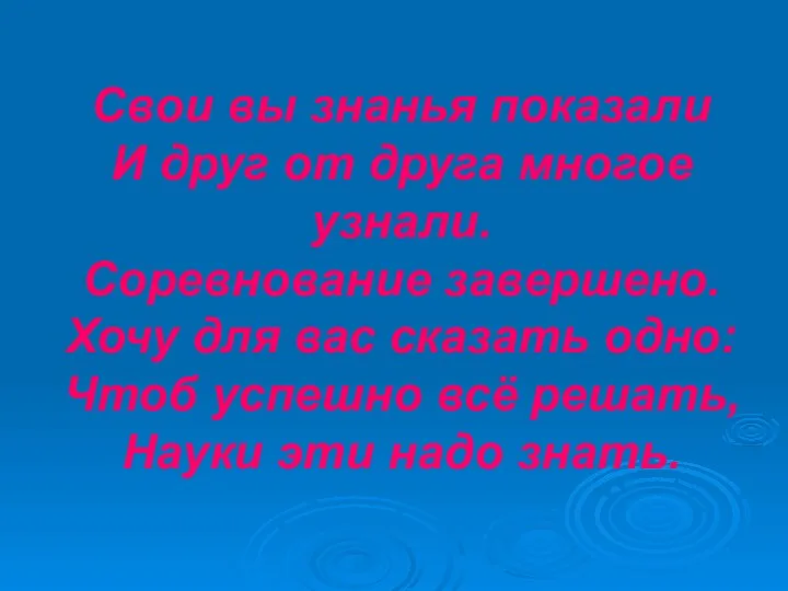 Свои вы знанья показали И друг от друга многое узнали.