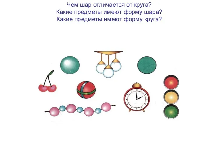 Чем шар отличается от круга? Какие предметы имеют форму шара? Какие предметы имеют форму круга?