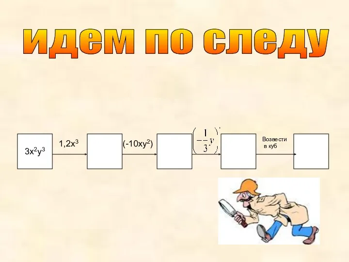 идем по следу 3х2у3 1,2х3 (-10ху2) Возвести в куб