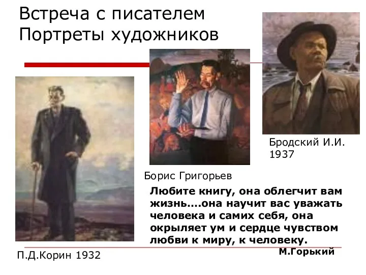 Встреча с писателем Портреты художников Бродский И.И. 1937 Борис Григорьев