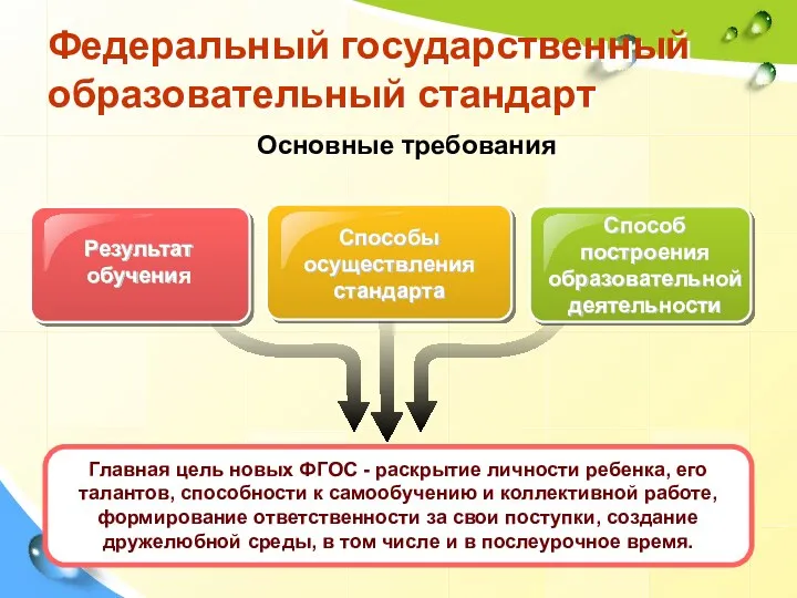 Федеральный государственный образовательный стандарт Результат обучения Способы осуществления стандарта Способ