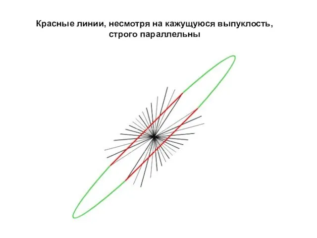 Красные линии, несмотря на кажущуюся выпуклость, строго параллельны