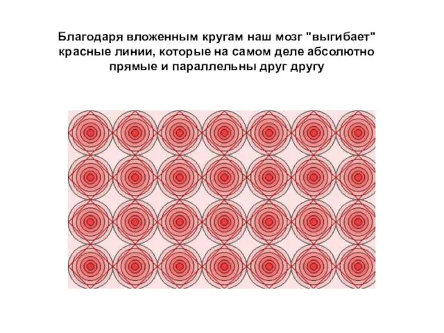 Благодаря вложенным кругам наш мозг "выгибает" красные линии, которые на