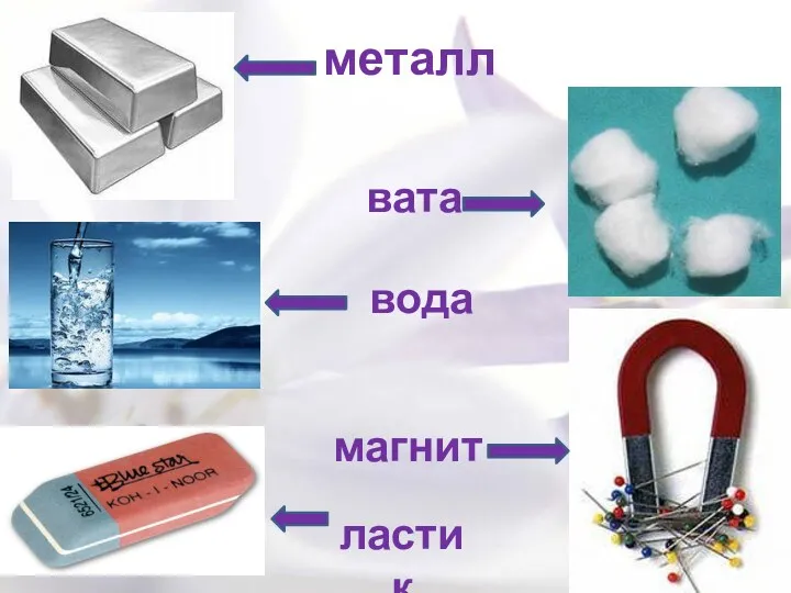 металл вата вода магнит ластик