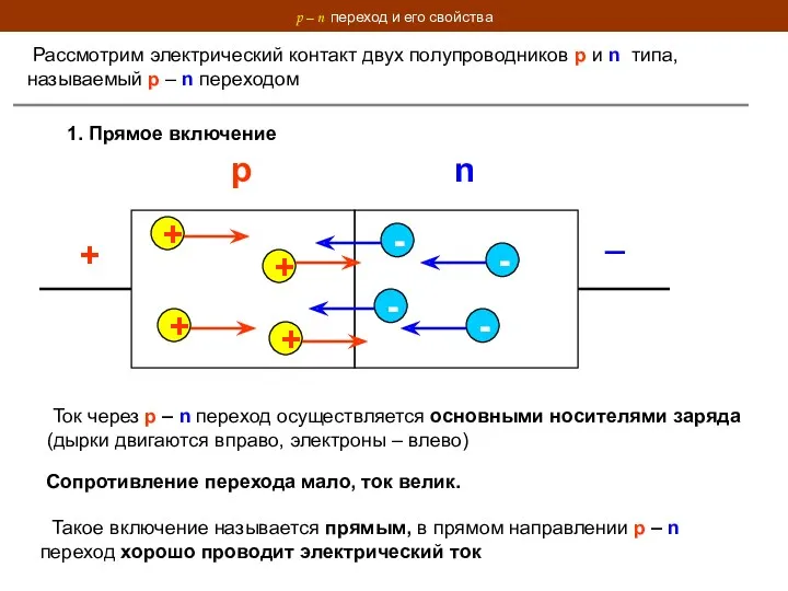 p – n переход и его свойства Рассмотрим электрический контакт