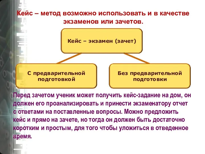 Кейс – метод возможно использовать и в качестве экзаменов или