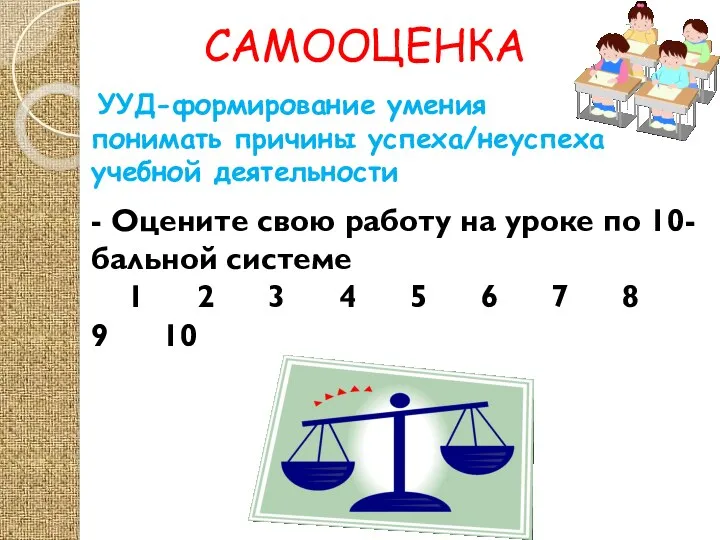 САМООЦЕНКА - Оцените свою работу на уроке по 10-бальной системе