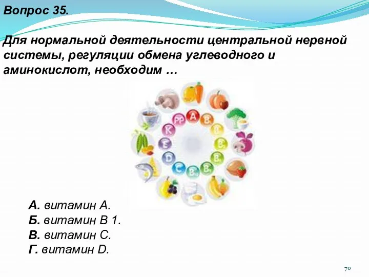 Вопрос 35. Для нормальной деятельности центральной нервной системы, регуляции обмена углеводного и аминокислот,