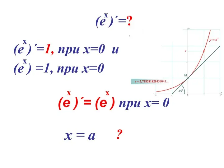 (е )´=? х (е )´=1, при х=0 и (е ) =1, при х=0