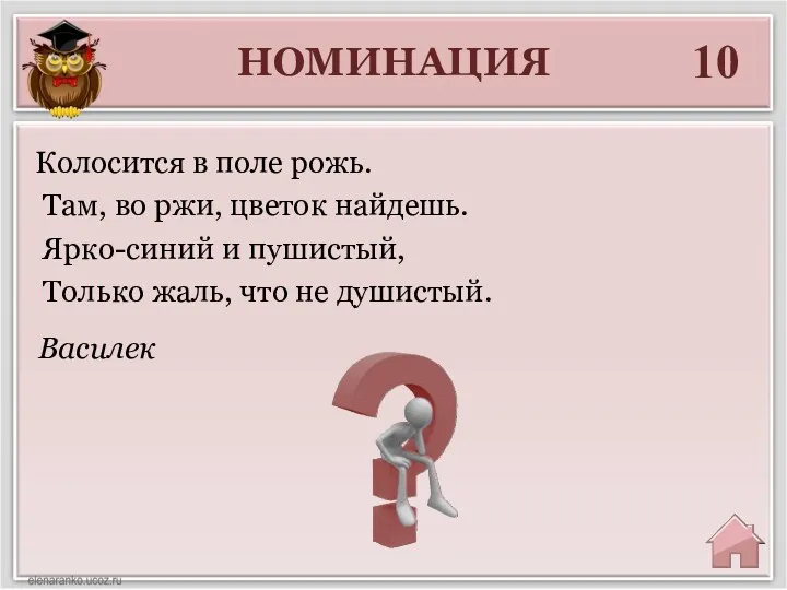 НОМИНАЦИЯ 10 Василек Колосится в поле рожь. Там, во ржи,