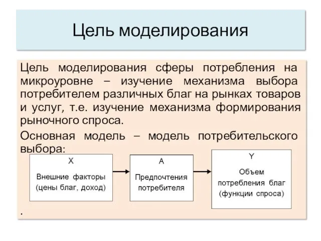 Цель моделирования сферы потребления на микроуровне – изучение механизма выбора