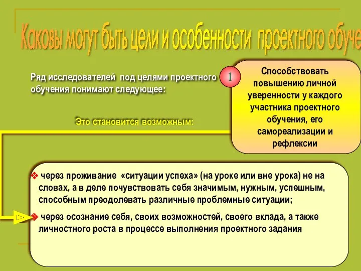 Каковы могут быть цели и особенности проектного обучения? через проживание