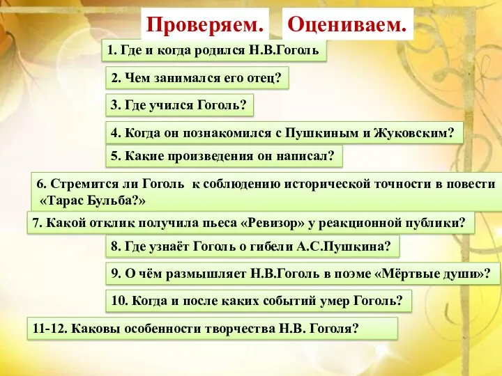 1. Где и когда родился Н.В.Гоголь 2. Чем занимался его