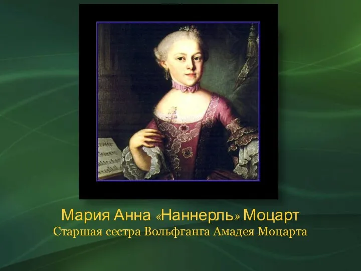 Мария Анна «Наннерль» Моцарт Старшая сестра Вольфганга Амадея Моцарта