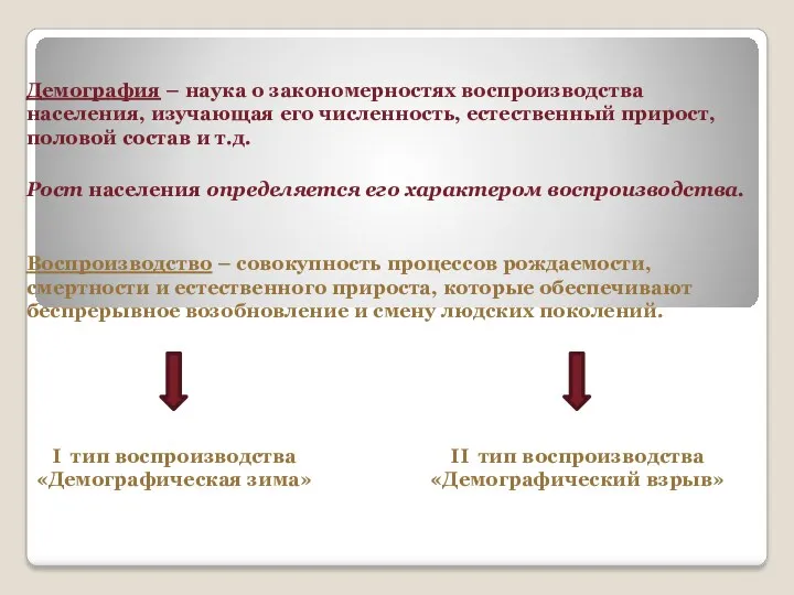 Рост населения определяется его характером воспроизводства. Демография – наука о