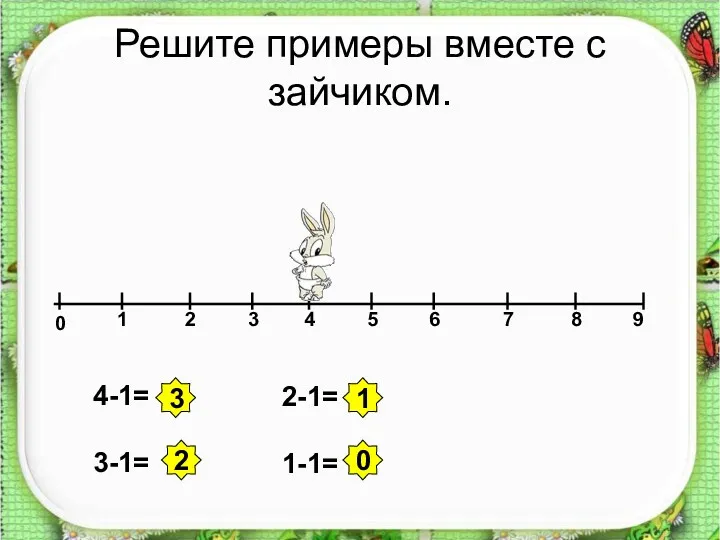 Решите примеры вместе с зайчиком. 0 1 2 3 4