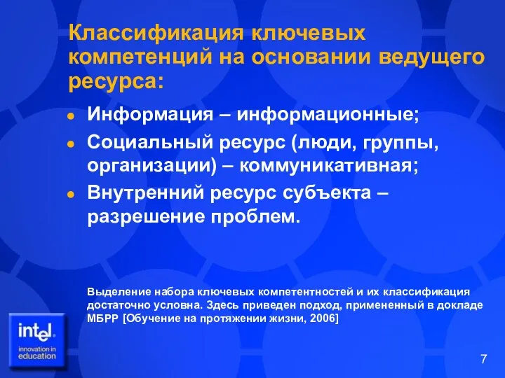 Классификация ключевых компетенций на основании ведущего ресурса: Информация – информационные;