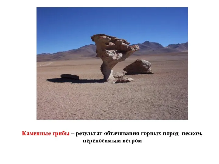 Каменные грибы – результат обтачивания горных пород песком, переносимым ветром