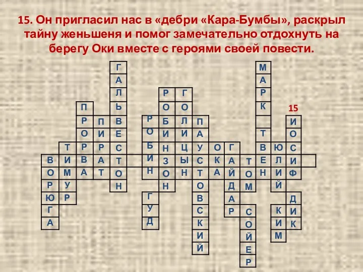 15. Он пригласил нас в «дебри «Кара-Бумбы», раскрыл тайну женьшеня