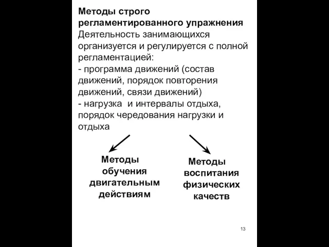 Методы строго регламентированного упражнения Деятельность занимающихся организуется и регулируется с