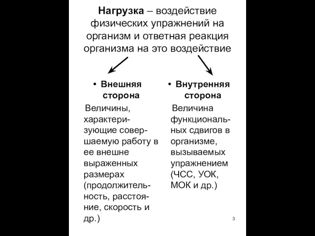 Нагрузка – воздействие физических упражнений на организм и ответная реакция организма на это