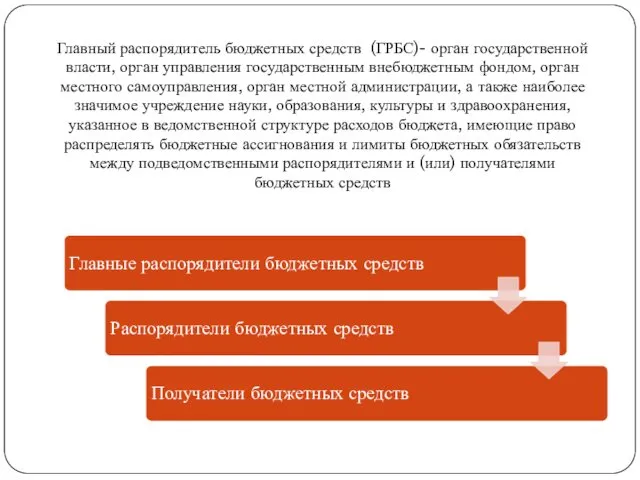 Главный распорядитель бюджетных средств (ГРБС)- орган государственной власти, орган управления