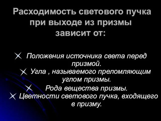 Положения источника света перед призмой. Угла , называемого преломляющим углом