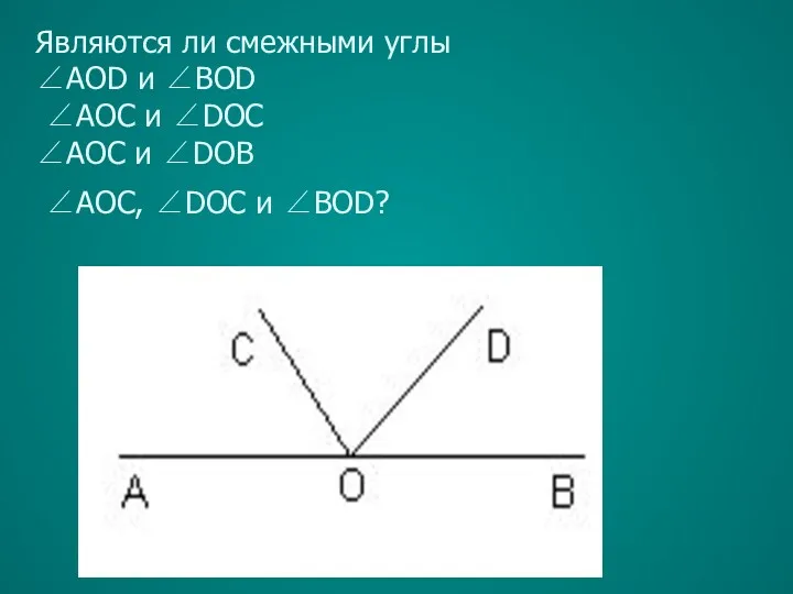 Являются ли смежными углы ∠AOD и ∠BOD ∠AOС и ∠DOС