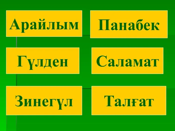 Арайлым Талғат Зинегүл Саламат Гүлден Панабек