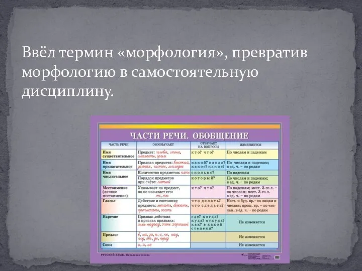 Ввёл термин «морфология», превратив морфологию в самостоятельную дисциплину.