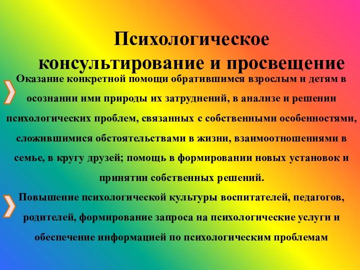 Оказание конкретной помощи обратившимся взрослым и детям в осознании ими