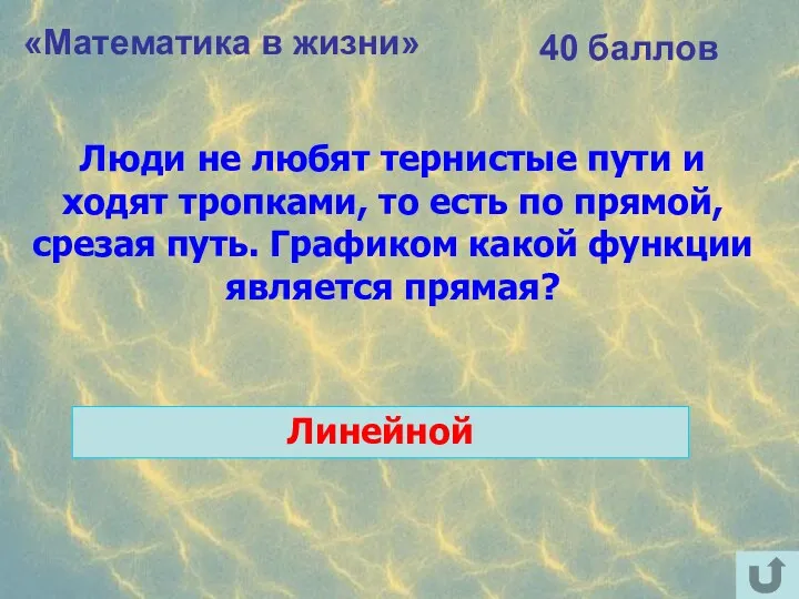 «Математика в жизни» 40 баллов Люди не любят тернистые пути