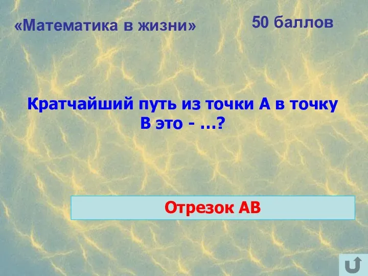«Математика в жизни» 50 баллов Кратчайший путь из точки А