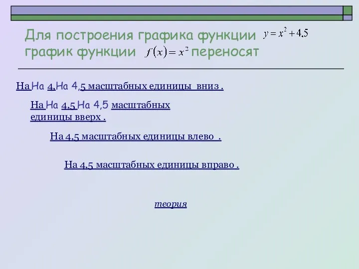 Для построения графика функции график функции переносят На На 4,На