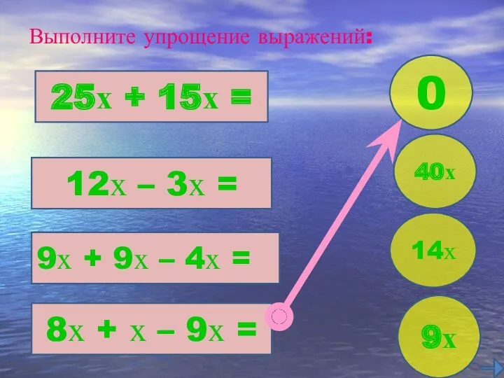 Выполните упрощение выражений: 25х + 15х = 12х – 3х = 9х +