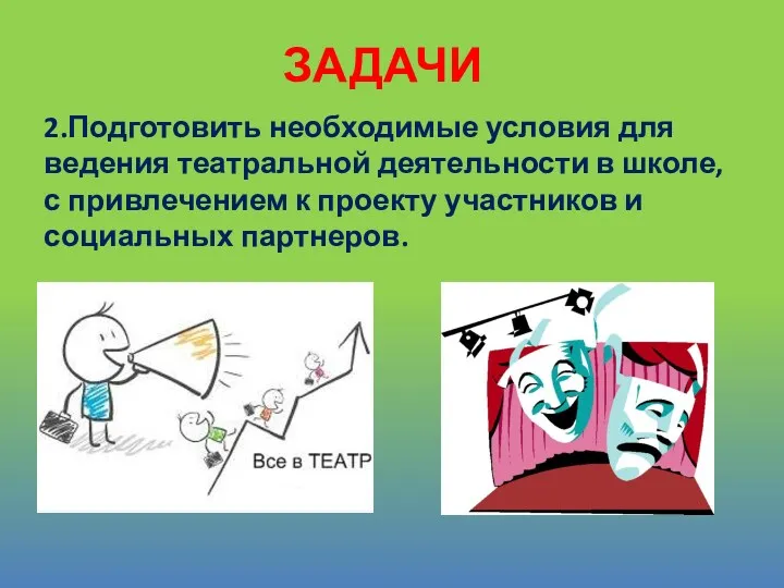 2.Подготовить необходимые условия для ведения театральной деятельности в школе, с