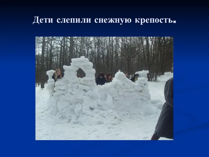 Дети слепили снежную крепость.