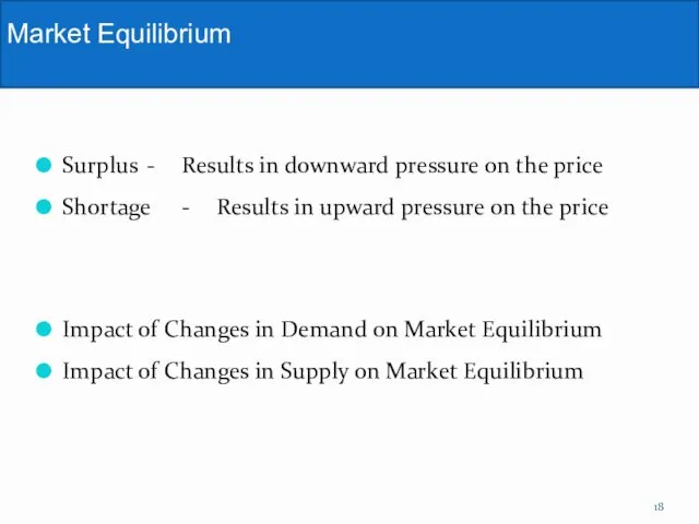 Surplus - Results in downward pressure on the price Shortage