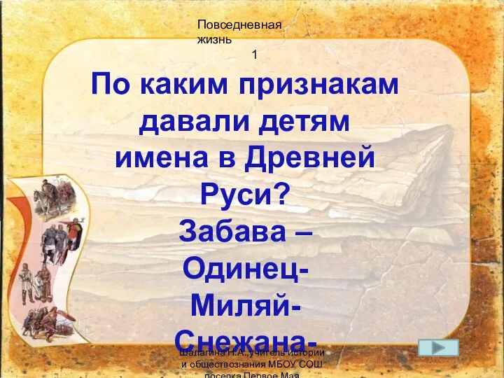 Повседневная жизнь 1 По каким признакам давали детям имена в