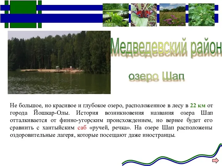 Медведевский район озеро Шап Не большое, но красивое и глубокое