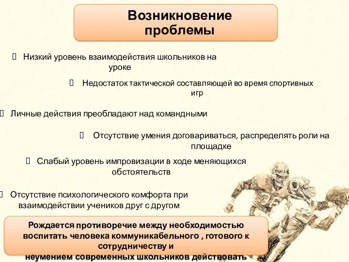 Низкий уровень взаимодействия школьников на уроке Недостаток тактической составляющей во