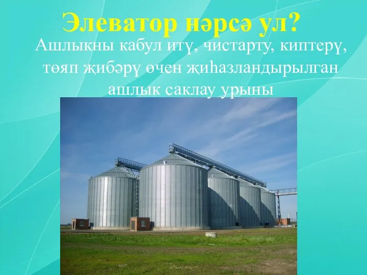 Элеватор нәрсә ул? Ашлыкны кабул итү, чистарту, киптерү, төяп җибәрү өчен җиһазландырылган ашлык саклау урыны