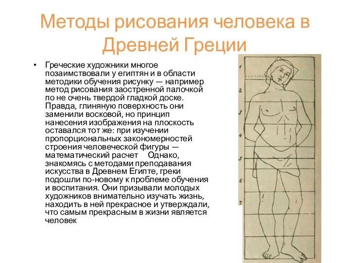 Методы рисования человека в Древней Греции Греческие художники многое позаимствовали у египтян и