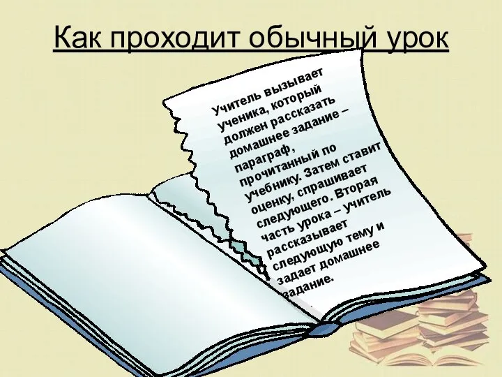 Как проходит обычный урок Учитель вызывает ученика, который должен рассказать домашнее задание –