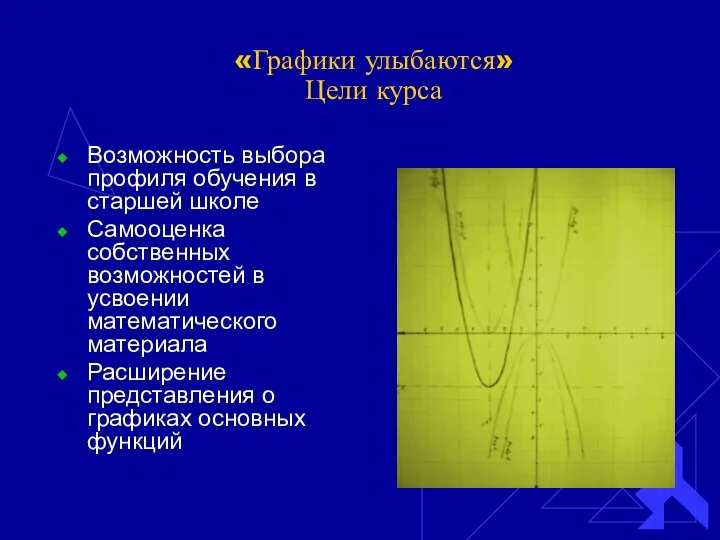 «Графики улыбаются» Цели курса Возможность выбора профиля обучения в старшей