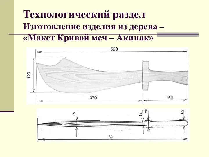 Технологический раздел Изготовление изделия из дерева – «Макет Кривой меч – Акинак»