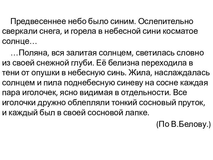 Предвесеннее небо было синим. Ослепительно сверкали снега, и горела в