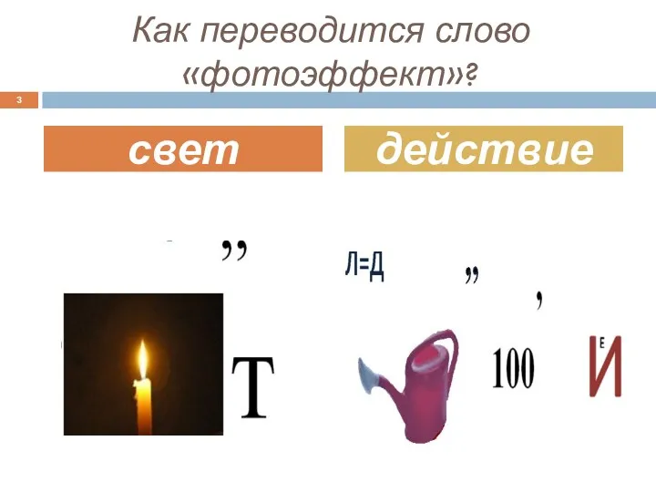 Как переводится слово «фотоэффект»? свет действие